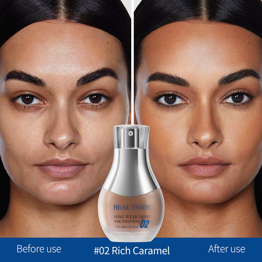 BEAUTNICE Long Wear Light Foundation - Flawless, Breathable Full Coverage Makeup (#01 & #02)