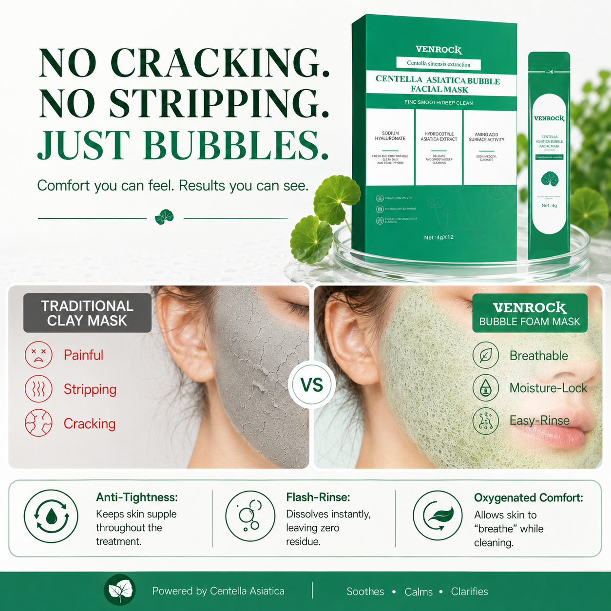 VENROCK CENTELLA ASIATICA BUBBLE FACIAL MASK - Oxygenating Deep Pore Cleanser & Soothing Sheet Mask
