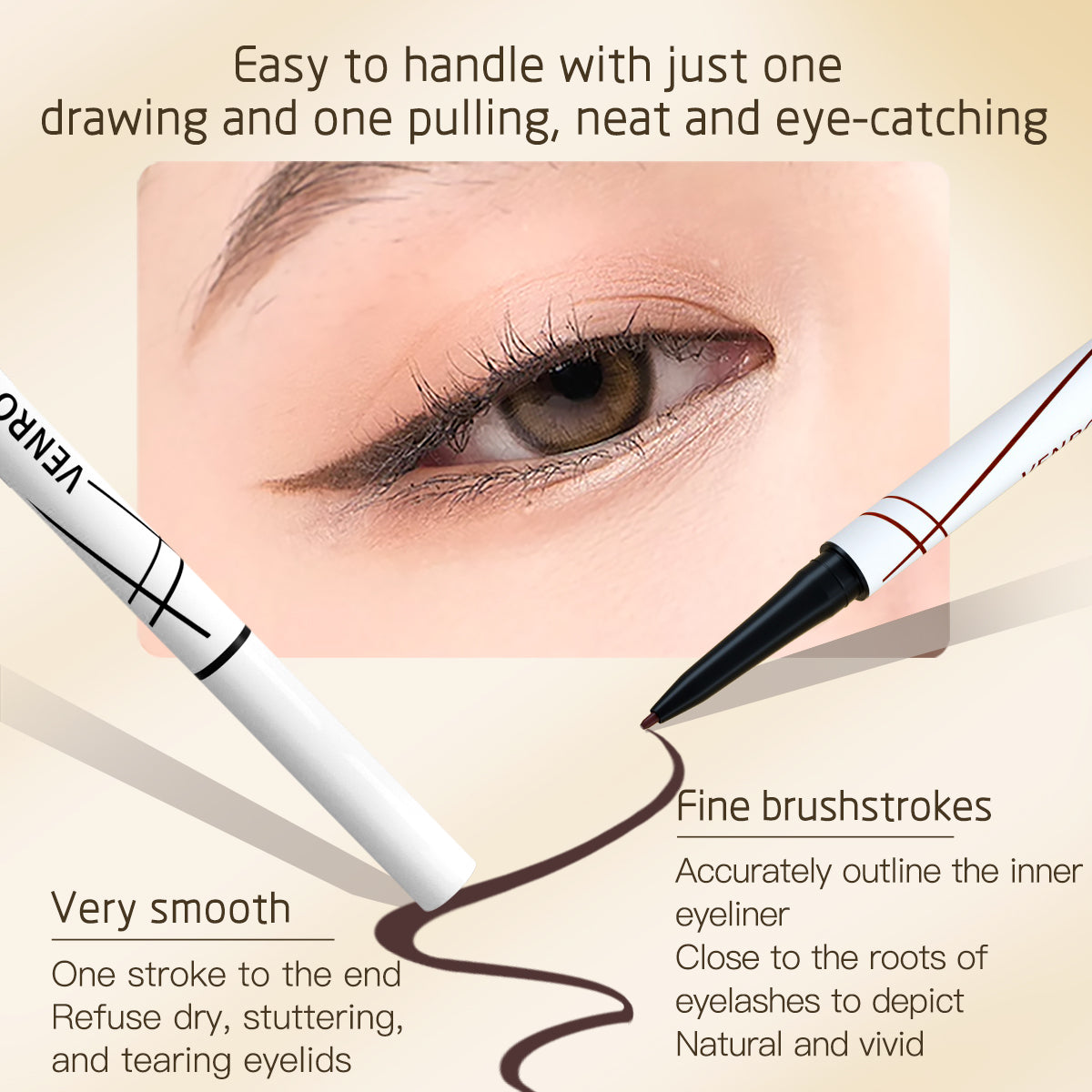 Stunning Slim Eyeliner - Night Black & Amber Brown, 0.1mm Ultra‑Fine Precise Liner, Leak‑Proof Longwear Eye Line