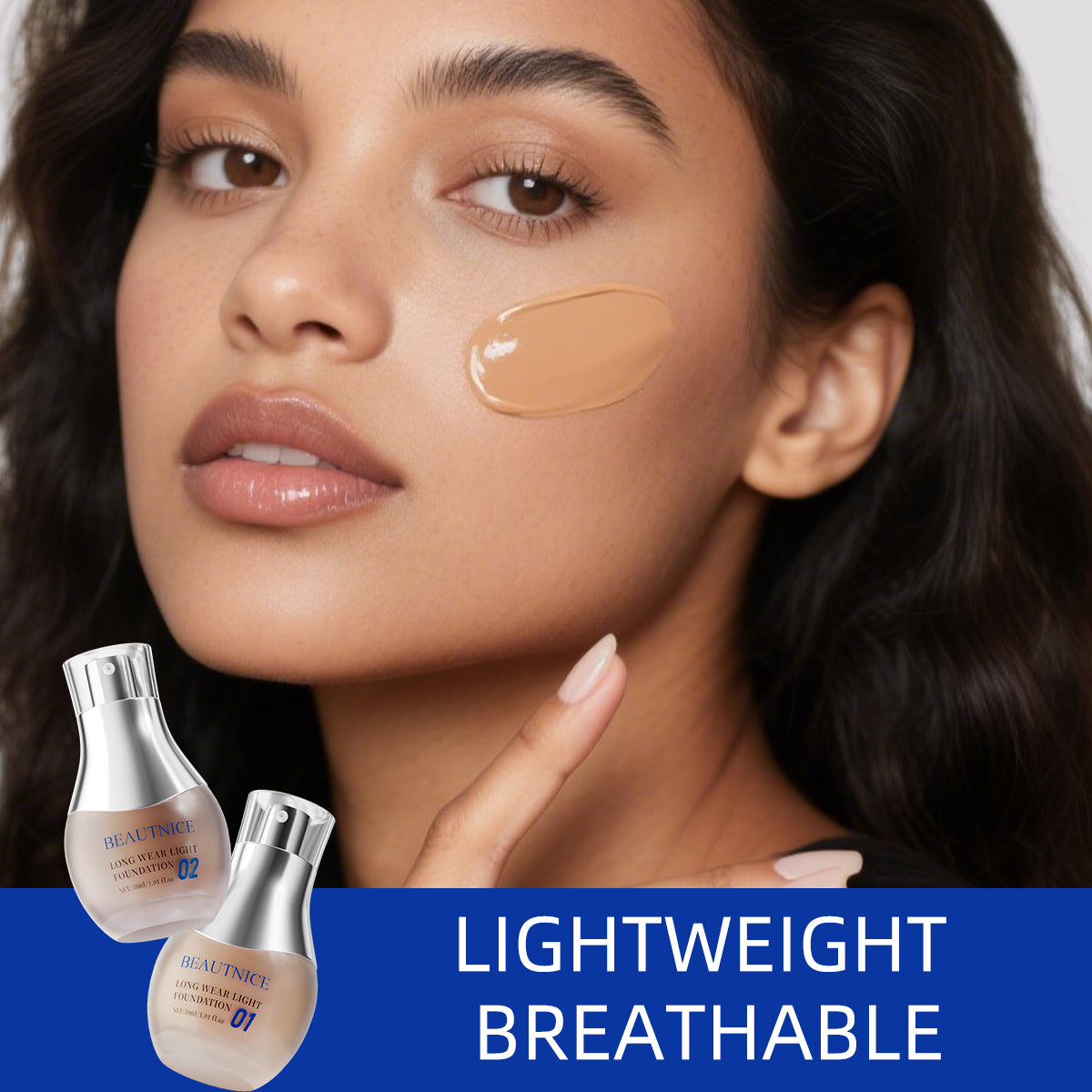 BEAUTNICE Long Wear Light Foundation - Flawless, Breathable Full Coverage Makeup (#01 & #02)