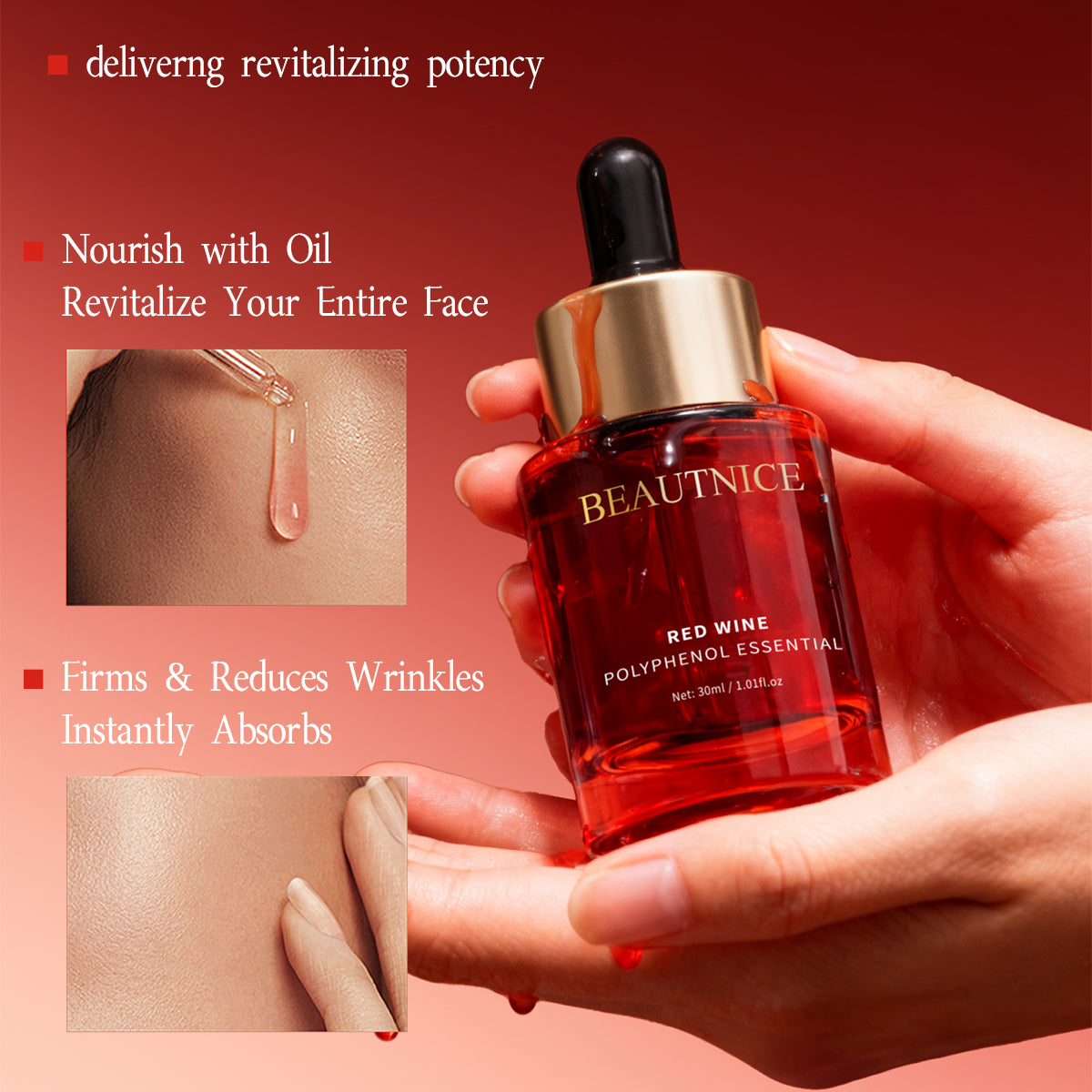 BEAUTNICE Red Wine Polyphenol Anti-Aging Facial Serum 30ml | Firming Brightening Face Essence