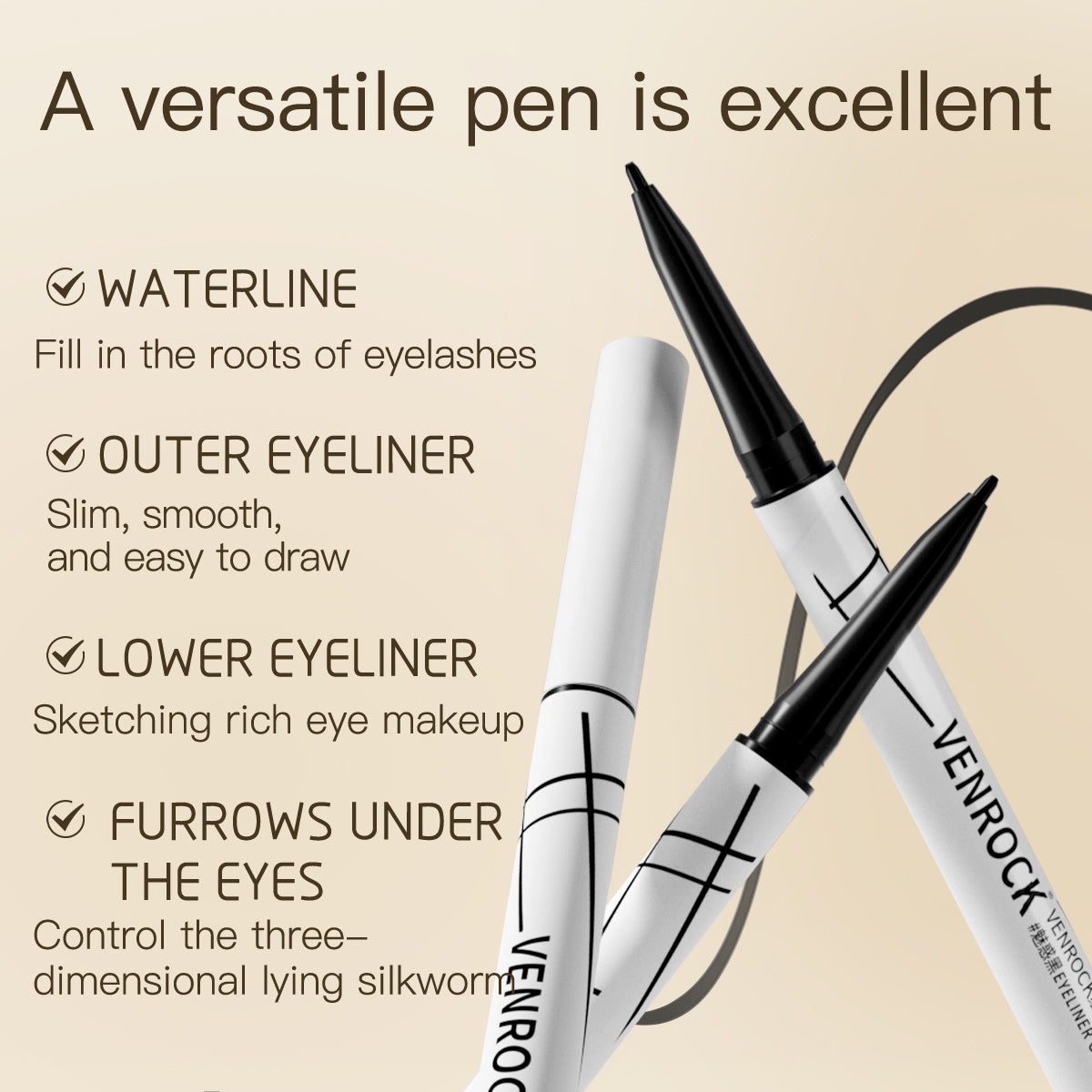 Stunning Slim Eyeliner - Night Black & Amber Brown, 0.1mm Ultra‑Fine Precise Liner, Leak‑Proof Longwear Eye Line