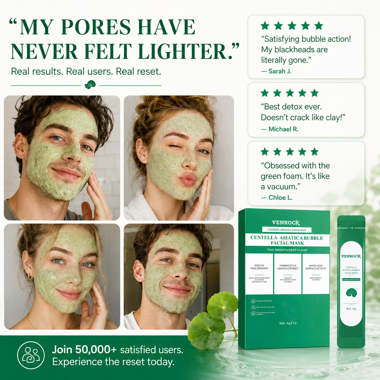 VENROCK CENTELLA ASIATICA BUBBLE FACIAL MASK - Oxygenating Deep Pore Cleanser & Soothing Sheet Mask