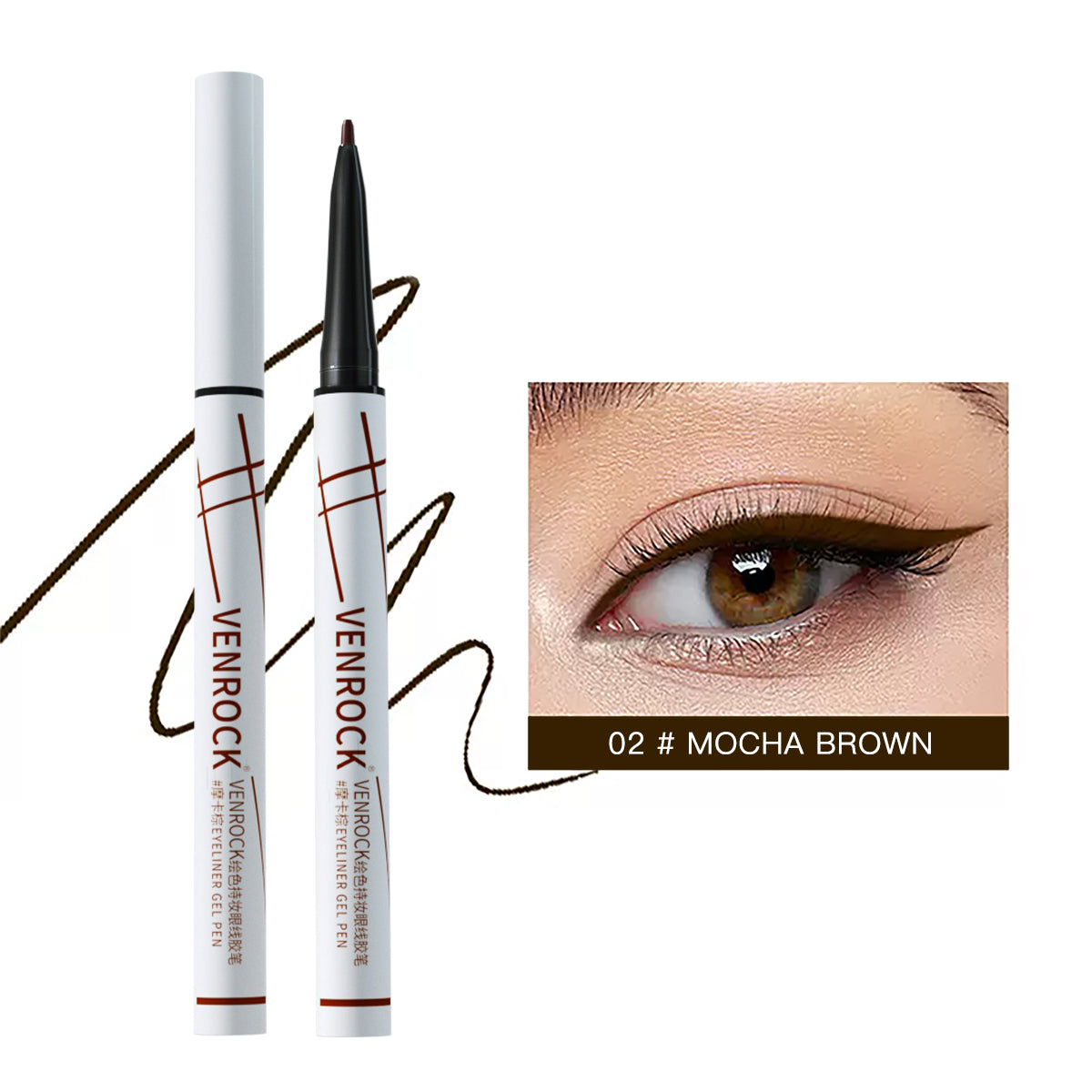 Stunning Slim Eyeliner - Night Black & Amber Brown, 0.1mm Ultra‑Fine Precise Liner, Leak‑Proof Longwear Eye Line