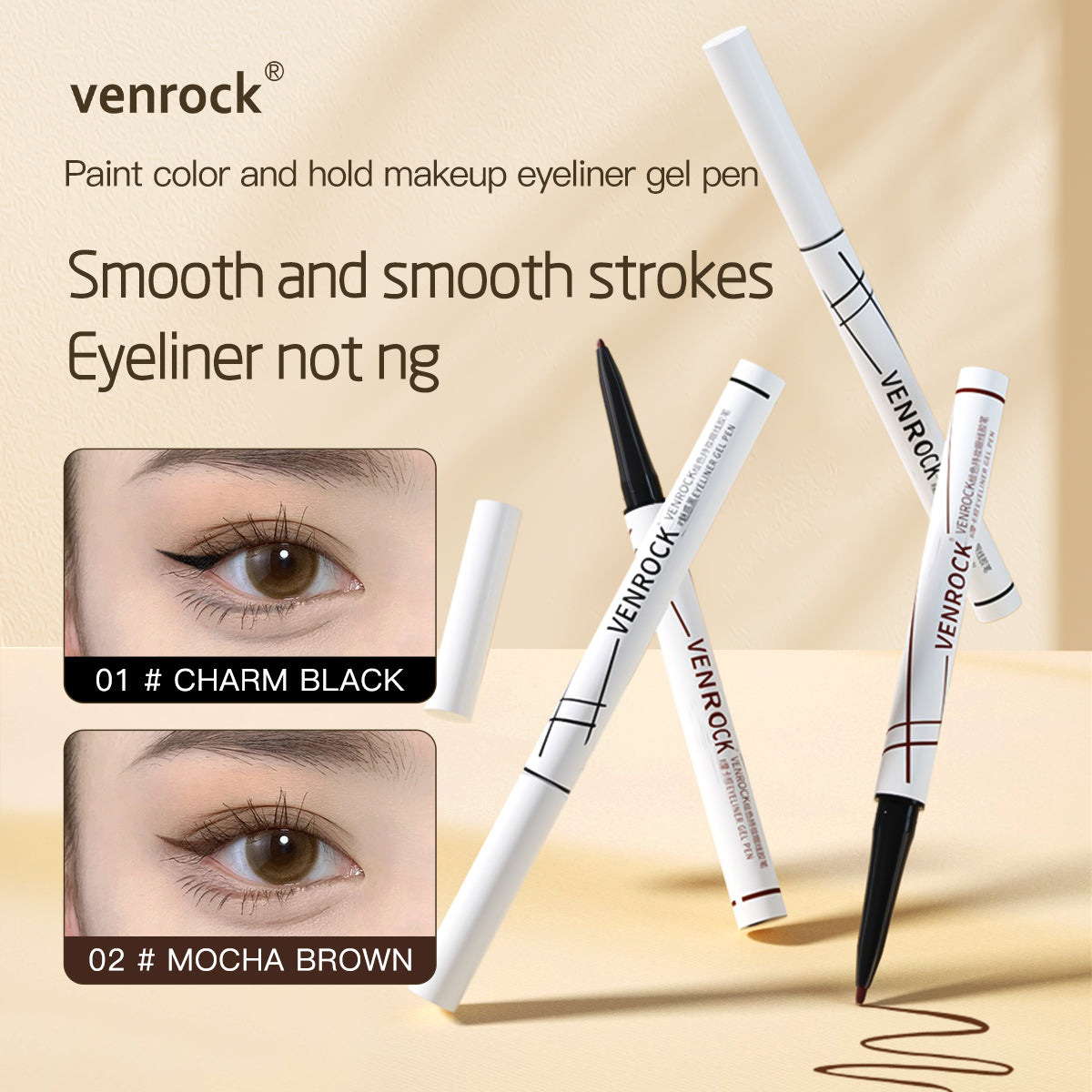 Stunning Slim Eyeliner - Night Black & Amber Brown, 0.1mm Ultra‑Fine Precise Liner, Leak‑Proof Longwear Eye Line