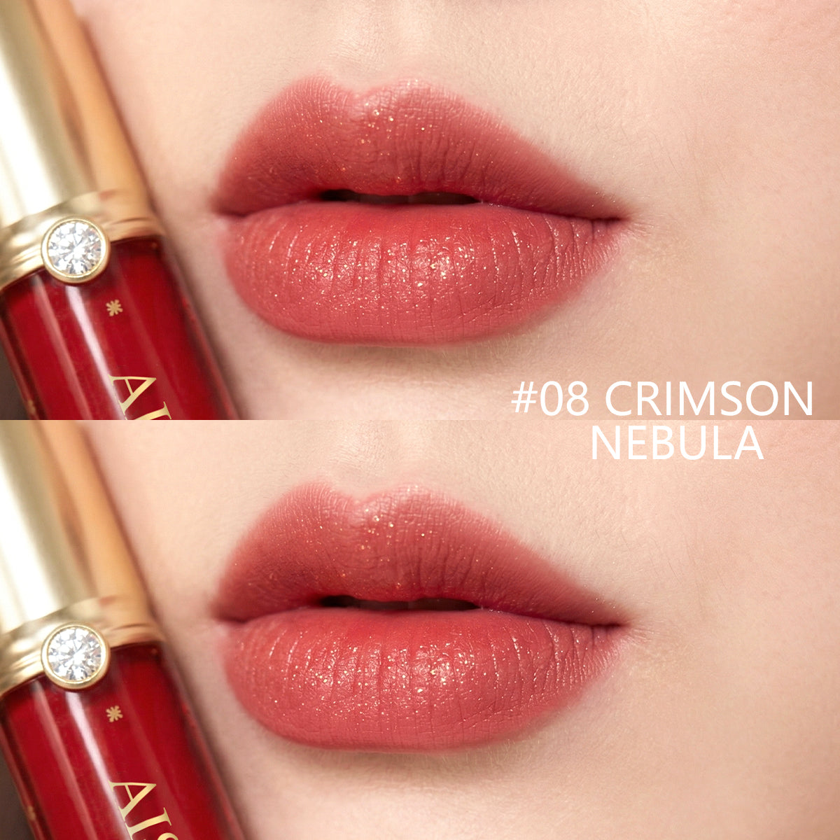 SHINING CRYSTAL VELVET LIP GLAZE ✦ 2 Shades (#03 Daylight Firework & #08 Crimson Nebula) ✦ Shiny Velvet Finish Long‑Lasting Lip Gloss