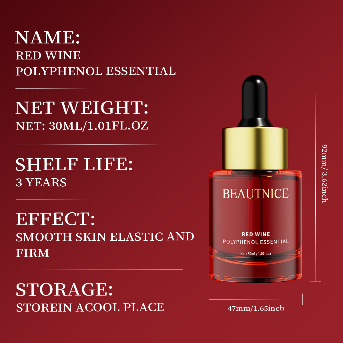 BEAUTNICE Red Wine Polyphenol Anti-Aging Facial Serum 30ml | Firming Brightening Face Essence