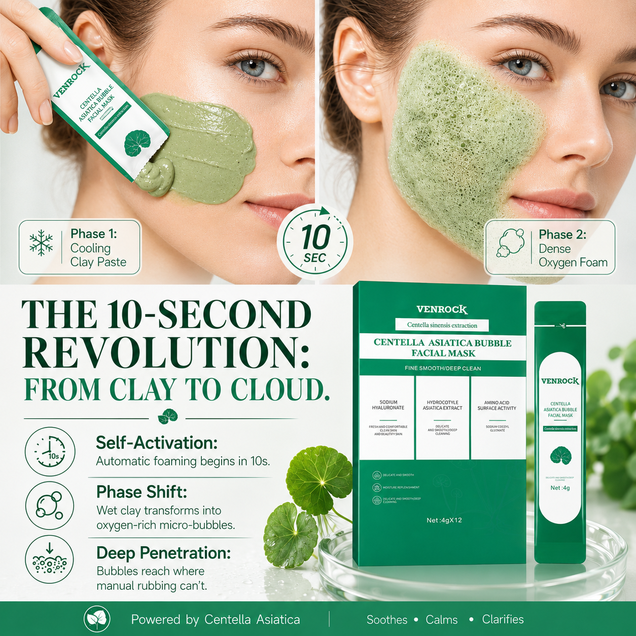 VENROCK CENTELLA ASIATICA BUBBLE FACIAL MASK - Oxygenating Deep Pore Cleanser & Soothing Sheet Mask