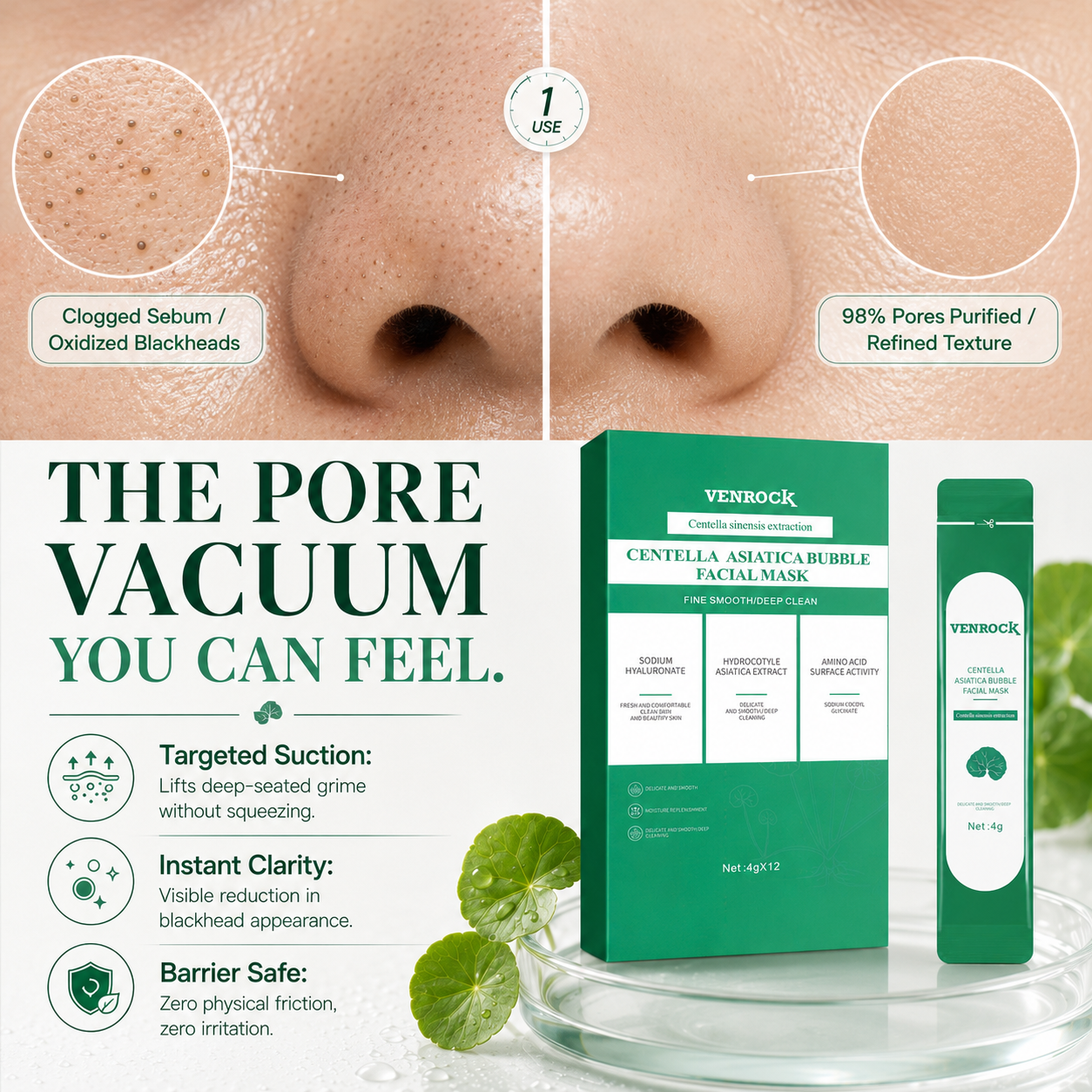 VENROCK CENTELLA ASIATICA BUBBLE FACIAL MASK - Oxygenating Deep Pore Cleanser & Soothing Sheet Mask