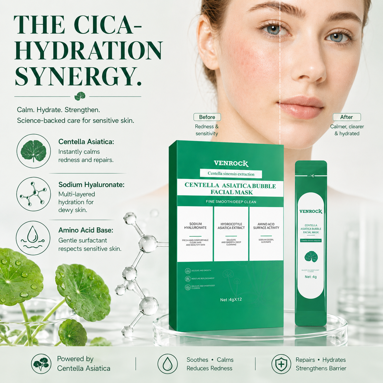 VENROCK CENTELLA ASIATICA BUBBLE FACIAL MASK - Oxygenating Deep Pore Cleanser & Soothing Sheet Mask